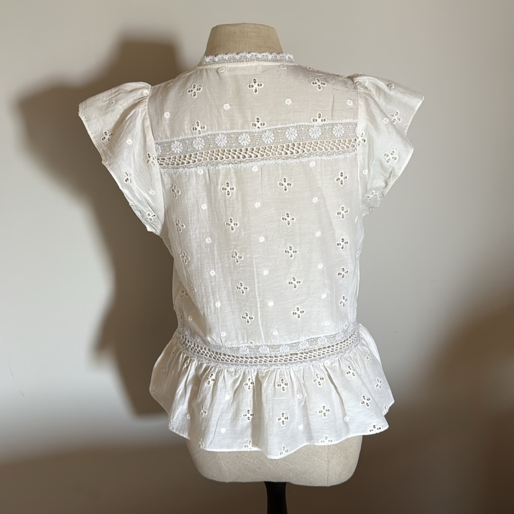 Ulla Johnson White Pleated Cap Sleeve Blouse - Picture 2 of 5